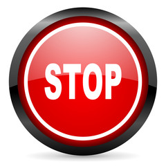 stop round red glossy icon on white background