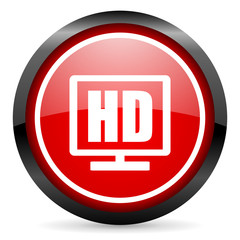 hd display round red glossy icon on white background