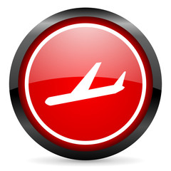 Fototapeta premium airplane round red glossy icon on white background
