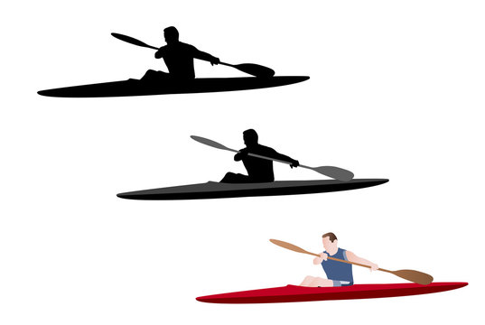 kayaking silhouette and illustration