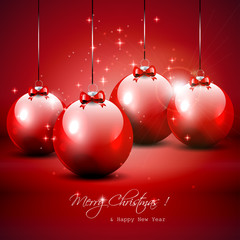 Luxury red Christmas background with baubles