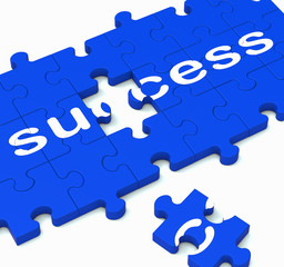 Fototapeta premium Success Jigsaw Shows Achievement Of Solution