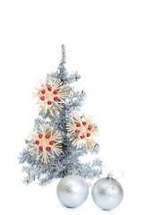 Silvery New Year tree isolated on white background