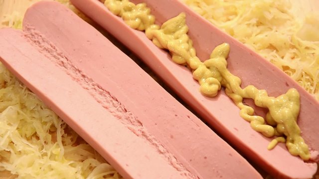 wurstel, mustard and ketchup
