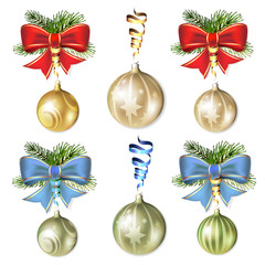 Christmas ball with bow and pine tree