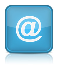 Blue glossy web button with blue at sign.