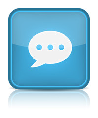 Blue glossy web button with chat room sign.