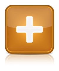 Fototapeta premium Orange glossy web button with addition sign.