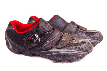 Dirty bike shoes isolated