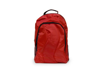 Red school backpack isolated on white