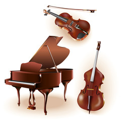 Set of 3 instruments: grand piano, violin, contrabass