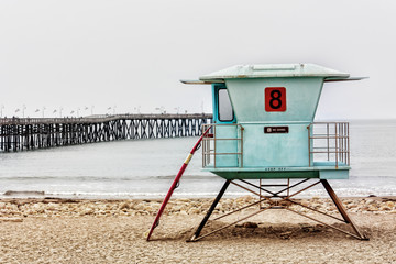 Lifeguard Stand and Surfboard at Ventura Pier - 47102785