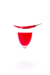 Chili juice, Long chili put on top of glass with red juice