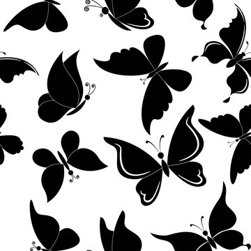 Seamless background, butterflies silhouettes