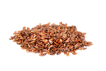 close up of flax seeds  isolated on  white background