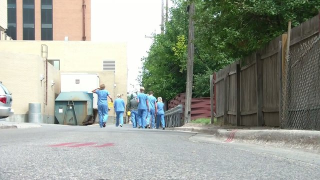 Hospital Workers Walking In Group