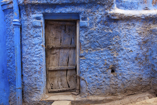 Wooden door of a home in the blue city of Jodhpur
