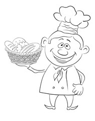 Baker with a basket of bread, contour