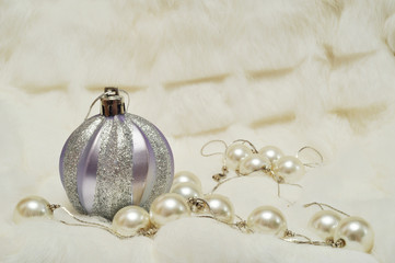 Christmas decorations with space for text writing: silver ball a