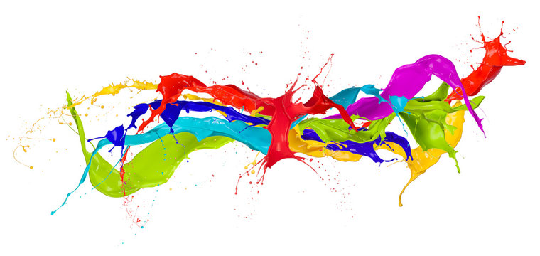  Colored paint splashes isolated on white background
