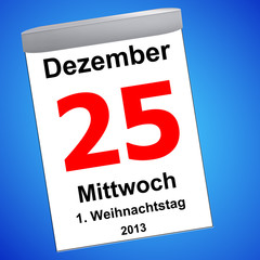 Kalender auf blau - 25.12.2013 - 1. Weihnachtstag