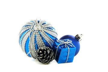 Blue Christmas toys.