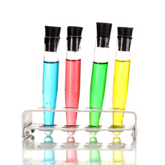 Test-tubes with color liquid isolated on white