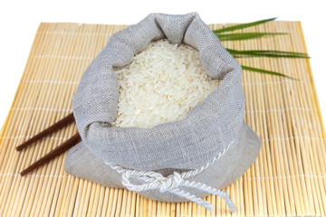 Sack of white rice on the mat