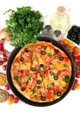 Fotobehang colorful composition of delicious pizza, vegetables and spices © Africa Studio