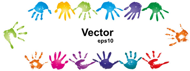 Vector conceptual human hand paint print frame