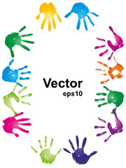 Vector conceptual human hand paint print frame