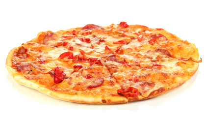 Tasty pepperoni pizza isolated on white