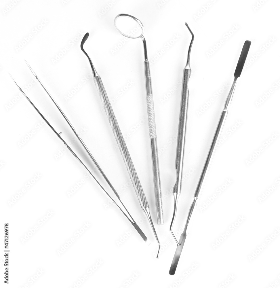 Wall mural set of dental tools for teeth care isolated on white