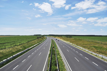 Fototapeta premium Four-lane motorway leads across the country at Lake Balaton