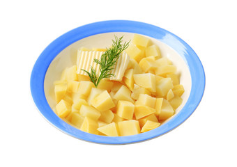 Plate of diced potatoes