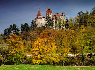 Bran Castle in autumn landscape