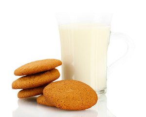 Ginger cookies and milk in glass isolated on white