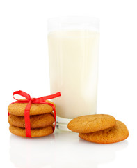 Ginger cookies and milk in glass isolated on white