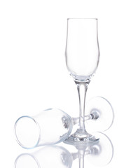 Two empty wine glasses isolated on white