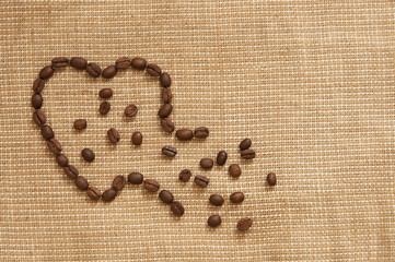 Love symbol made of coffee