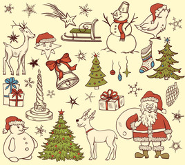 Set of Christmas doodle elements