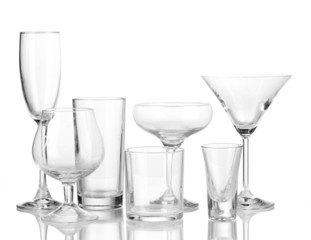 Collection of various glasses isolated on white
