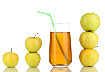 Useful apple juice with apples around isolated on white