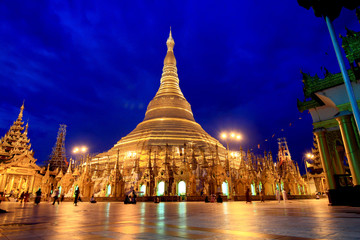 atmosphere of dusk at Shwedagon pagoda in Yagon, Myanmar..