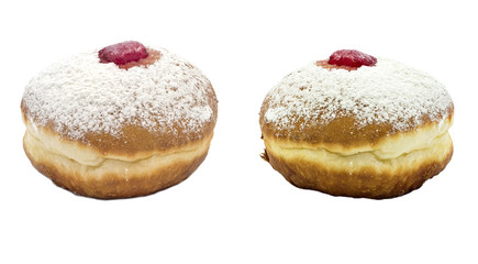 Donut (sufgania) for Hanukkah isolated on white
