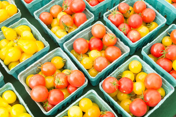 Boxes of cherry tomatoes on display