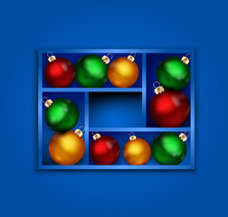 vector holiday background with blue shelf, and New Year's balls