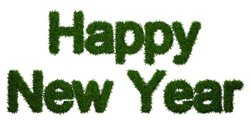 Happy New Year inscription made ​​of twigs Christmas trees