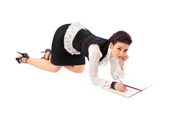 a Girl in a business suit with a folder