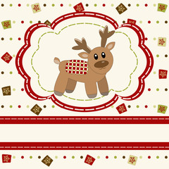Christmas and Happy New Year Card with cute deer